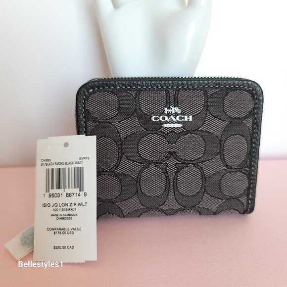 COACH Small Zip Around Wallet  With ID Window In Signature Jacquard -Black SB⭐ - Picture 15 of 16